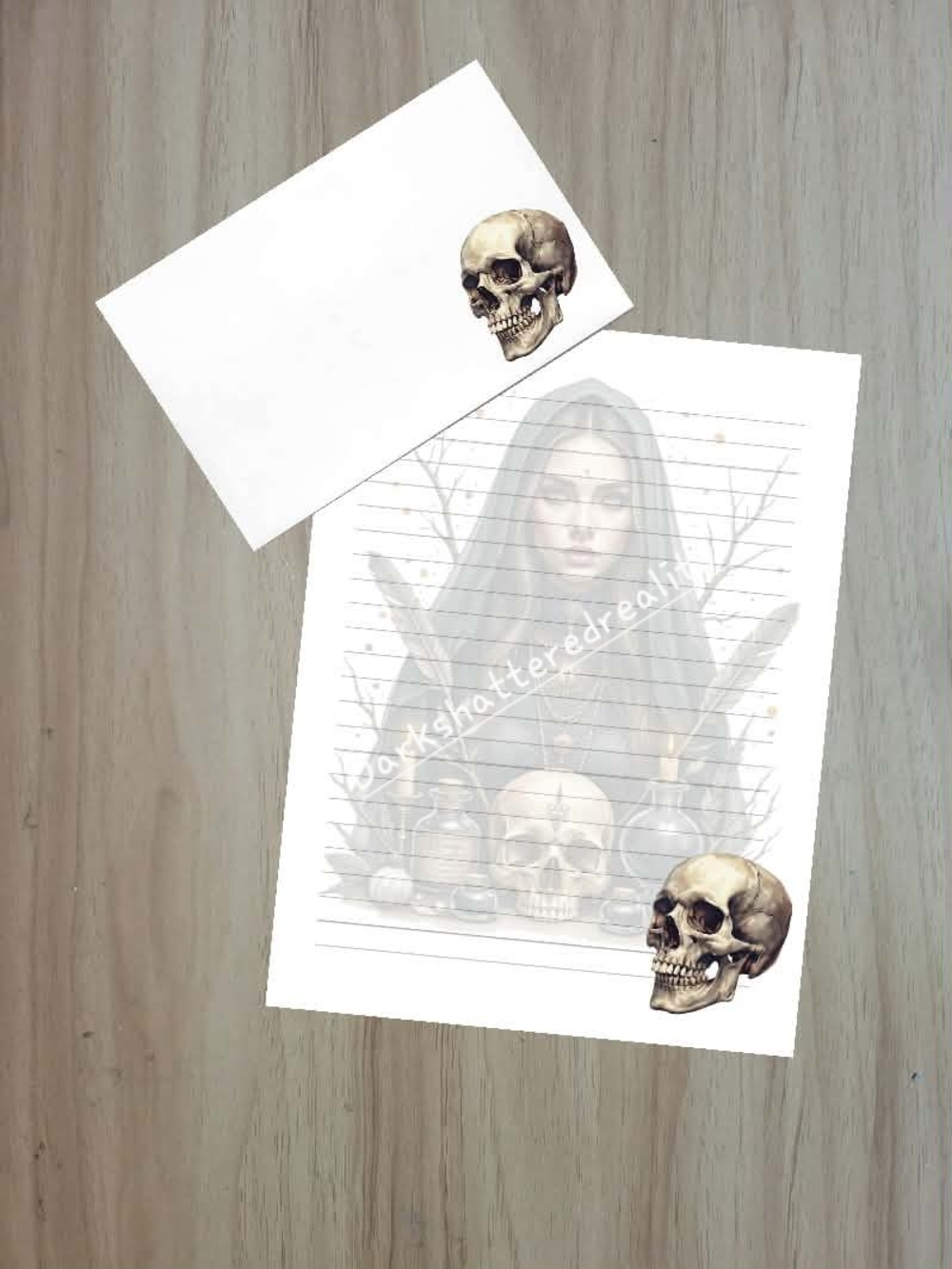 π€NEWπ€ 24pc Gothic Skull Stationery Set - Cream & Brown Accents